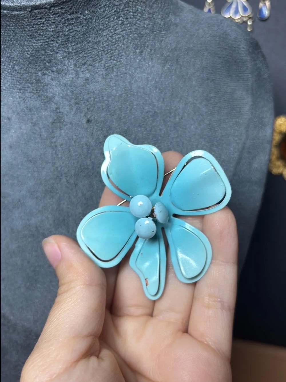 1960s Turquoise Floral Statement Brooch - Women's Jewelry
